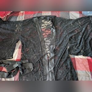 Frederick's Of Hollywood Black Lace Robe